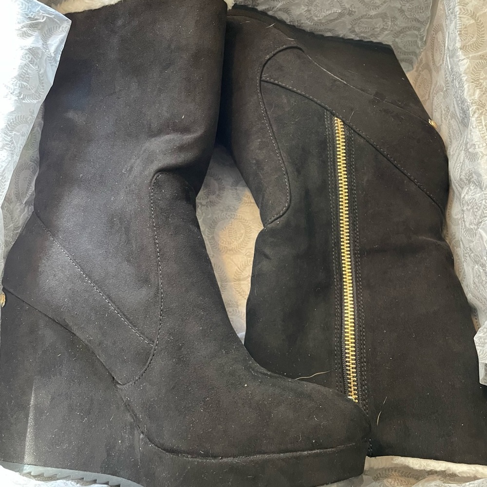 Juicy Couture Black Suede Platform Ankle Booties